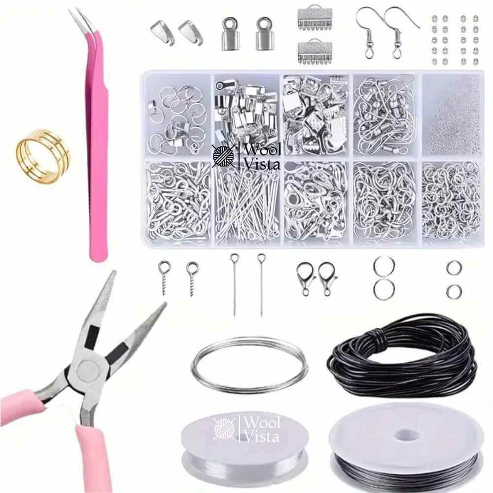 JEWELRY MAKING STARTER KIT WITH TOOLS – SILVER & GOLDEN ALLOY ACCESSORIES - 900 PIECES