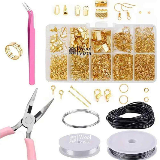 JEWELRY MAKING STARTER KIT WITH TOOLS – SILVER & GOLDEN ALLOY ACCESSORIES - 900 PIECES