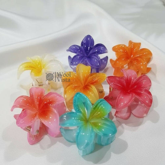 JELLY-COLORED FLOWER HAIR CLIPS 6PCS – ELEGANT & CUTE FLORAL PLASTIC CLAW SET