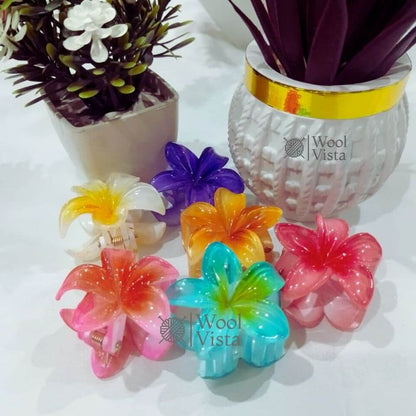JELLY-COLORED FLOWER HAIR CLIPS 6PCS – ELEGANT & CUTE FLORAL PLASTIC CLAW SET