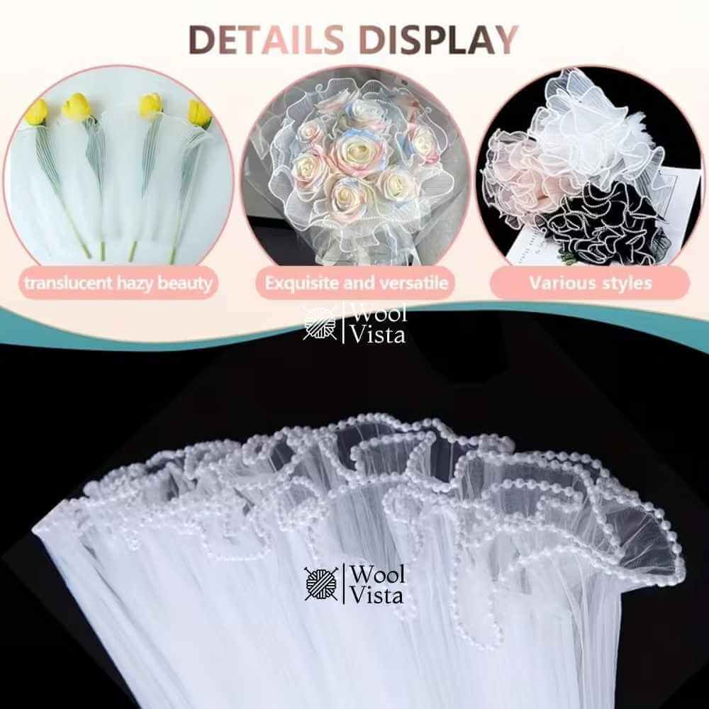 KOREAN FLOWER WRAPPING PAPER 4M – WAVY GAUZE LACE NET WITH BUTTERFLY THEME FOR BOUQUETS & GIFT DECOR