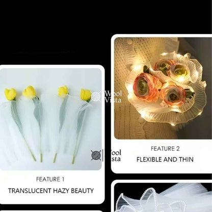 KOREAN FLOWER WRAPPING PAPER 4M – WAVY GAUZE LACE NET WITH BUTTERFLY THEME FOR BOUQUETS & GIFT DECOR