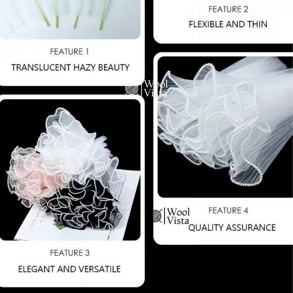 KOREAN FLOWER WRAPPING PAPER 4M – WAVY GAUZE LACE NET WITH BUTTERFLY THEME FOR BOUQUETS & GIFT DECOR