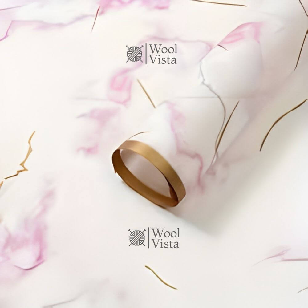 KOREAN STYLE FLOWER WRAPPING PAPER 5 PCS – FLOWER BOUQUET SHEETS WITH GOLDEN BORDER FOR ROSE & GIFT PACKING