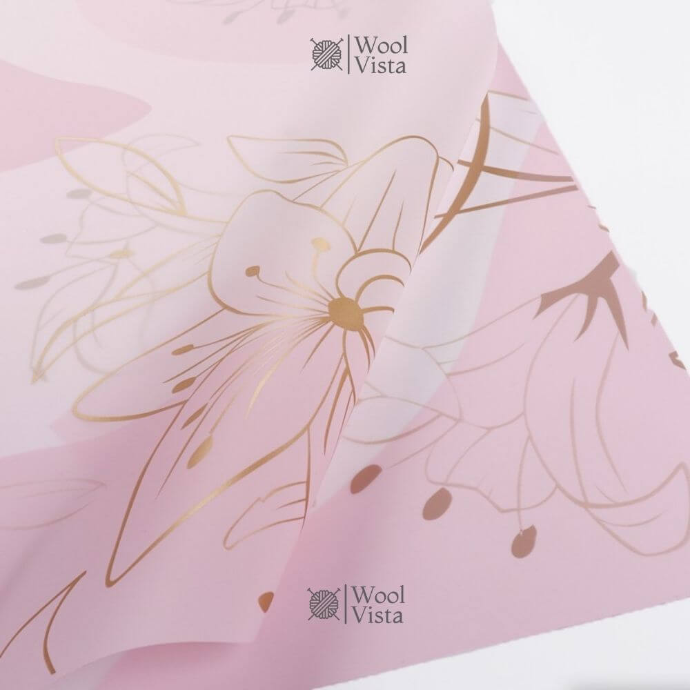KOREAN STYLE FLOWER WRAPPING PAPER 5 PCS – FLOWER BOUQUET SHEETS WITH GOLDEN BORDER FOR ROSE & GIFT PACKING