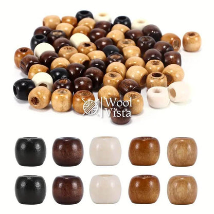 LARGE HOLE WOODEN BEADS - (PACK OF 50)