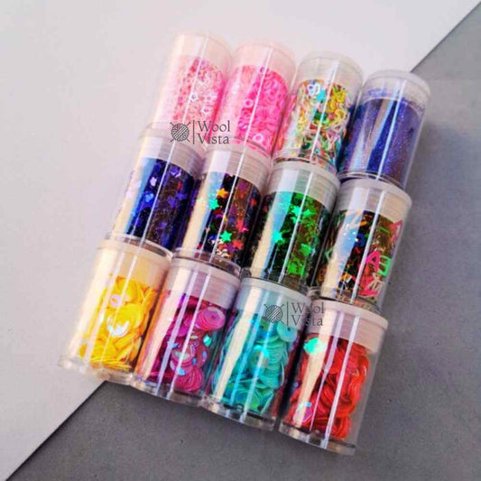 LASER-CUT SIX-CORNER STAR SEQUINS (SET OF 12) – 12-COLOR MIXED SIZE PET FILLERS FOR RESIN ART, JEWELRY & DIY CRAFTS
