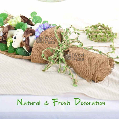 LEAF JUTE TWINE ROPE – 3 YARDS GREEN LEAF PATTERN RUSTIC HEMP ROPE WITH NATURAL TEXTURE FOR GARDENING, DIY CRAFTS, GIFT WRAPPING & HOME DÉCOR
