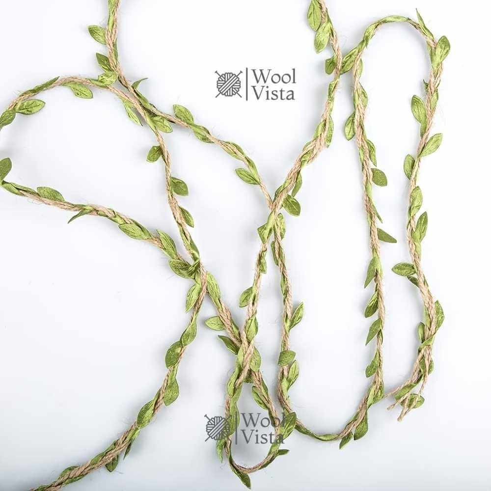 LEAF JUTE TWINE ROPE – 3 YARDS GREEN LEAF PATTERN RUSTIC HEMP ROPE WITH NATURAL TEXTURE FOR GARDENING, DIY CRAFTS, GIFT WRAPPING & HOME DÉCOR