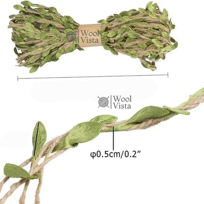 LEAF JUTE TWINE ROPE – 3 YARDS GREEN LEAF PATTERN RUSTIC HEMP ROPE WITH NATURAL TEXTURE FOR GARDENING, DIY CRAFTS, GIFT WRAPPING & HOME DÉCOR
