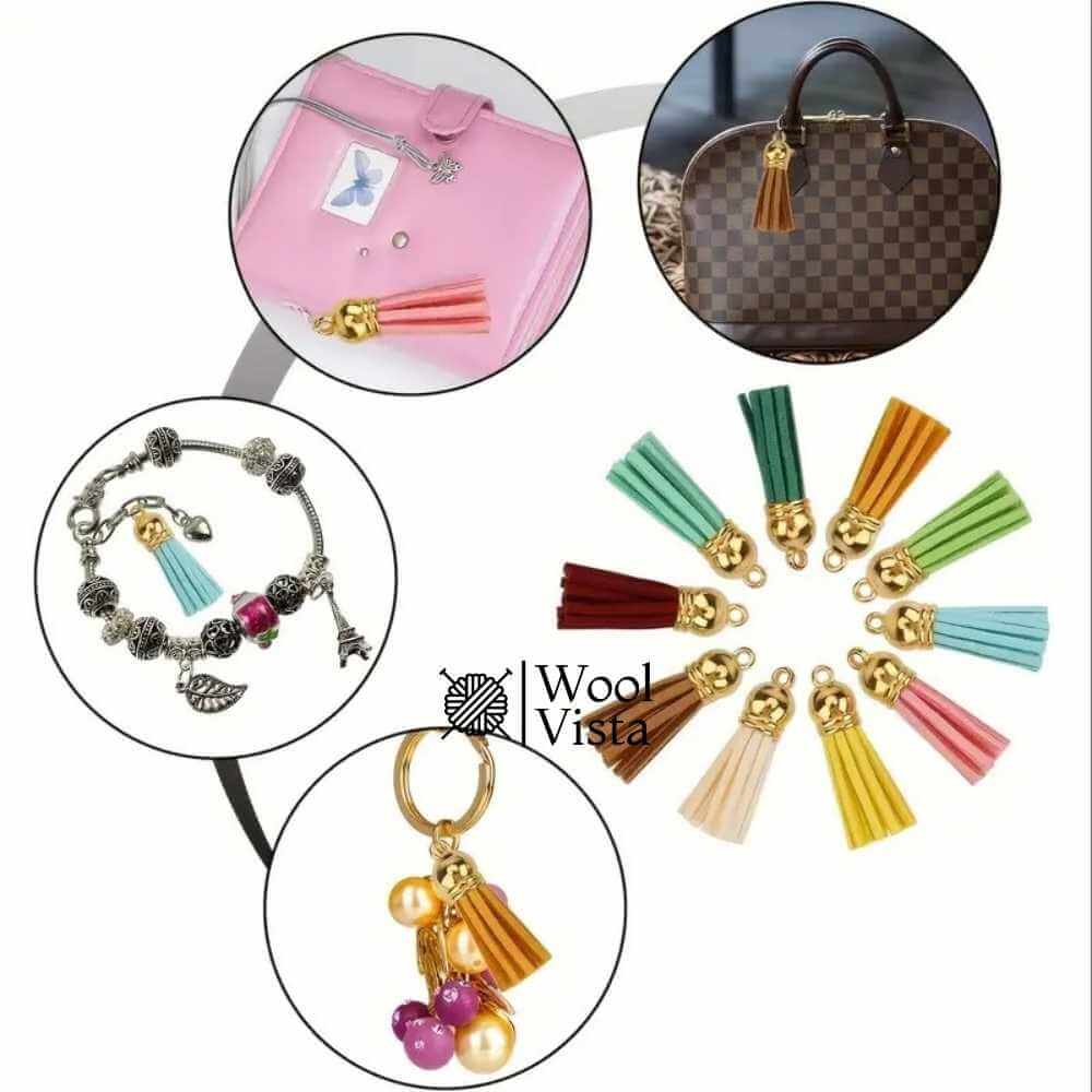 LEATHER TASSELS GOLD HEAD PENDANTS - (PACK OF 5)