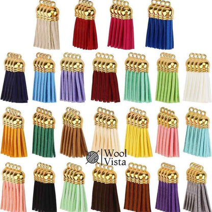 LEATHER TASSELS GOLD HEAD PENDANTS - (PACK OF 5)