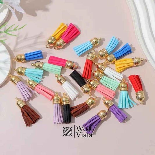 LEATHER TASSELS GOLD HEAD PENDANTS - (PACK OF 5)