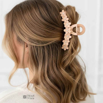 LONG NEUTRAL FLORAL DESIGN HAIR CLIPS SET OF 3 – ELEGANT HAIR ACCESSORIES, HAIR STYLING CLIPS, FASHION HAIRPINS, WOMEN’S HAIR CLIPS