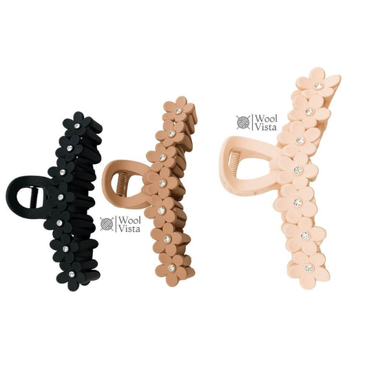 LONG NEUTRAL FLORAL DESIGN HAIR CLIPS SET OF 3 – ELEGANT HAIR ACCESSORIES, HAIR STYLING CLIPS, FASHION HAIRPINS, WOMEN’S HAIR CLIPS