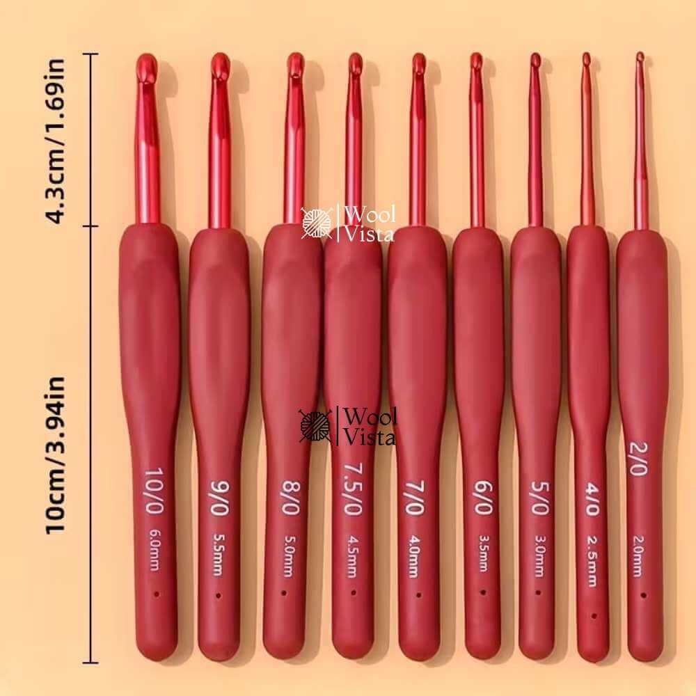 MAROON HANDLE CROCHET HOOK SET (9 PCS) – PREMIUM HANDMADE KNITTING & CROCHET TOOLS FOR SWEATERS, DOLLS, BAGS & DIY CRAFTS
