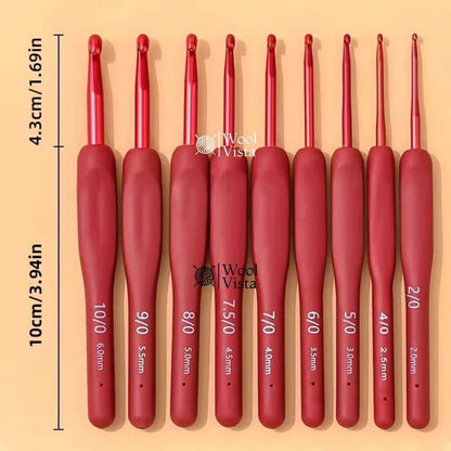 MAROON HANDLE CROCHET HOOK SET (9 PCS) – PREMIUM HANDMADE KNITTING & CROCHET TOOLS FOR SWEATERS, DOLLS, BAGS & DIY CRAFTS