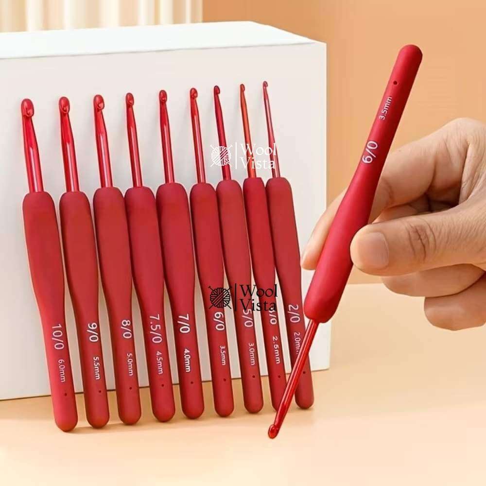 MAROON HANDLE CROCHET HOOK SET (9 PCS) – PREMIUM HANDMADE KNITTING & CROCHET TOOLS FOR SWEATERS, DOLLS, BAGS & DIY CRAFTS