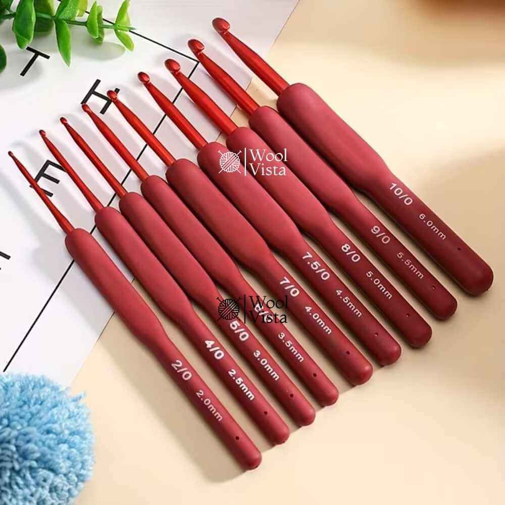MAROON HANDLE CROCHET HOOK SET (9 PCS) – PREMIUM HANDMADE KNITTING & CROCHET TOOLS FOR SWEATERS, DOLLS, BAGS & DIY CRAFTS