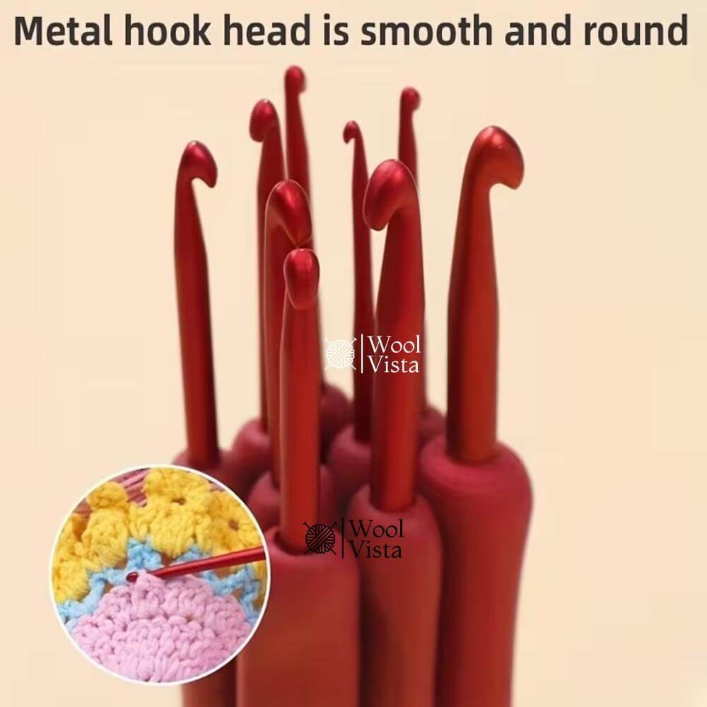 MAROON HANDLE CROCHET HOOK SET (9 PCS) – PREMIUM HANDMADE KNITTING & CROCHET TOOLS FOR SWEATERS, DOLLS, BAGS & DIY CRAFTS
