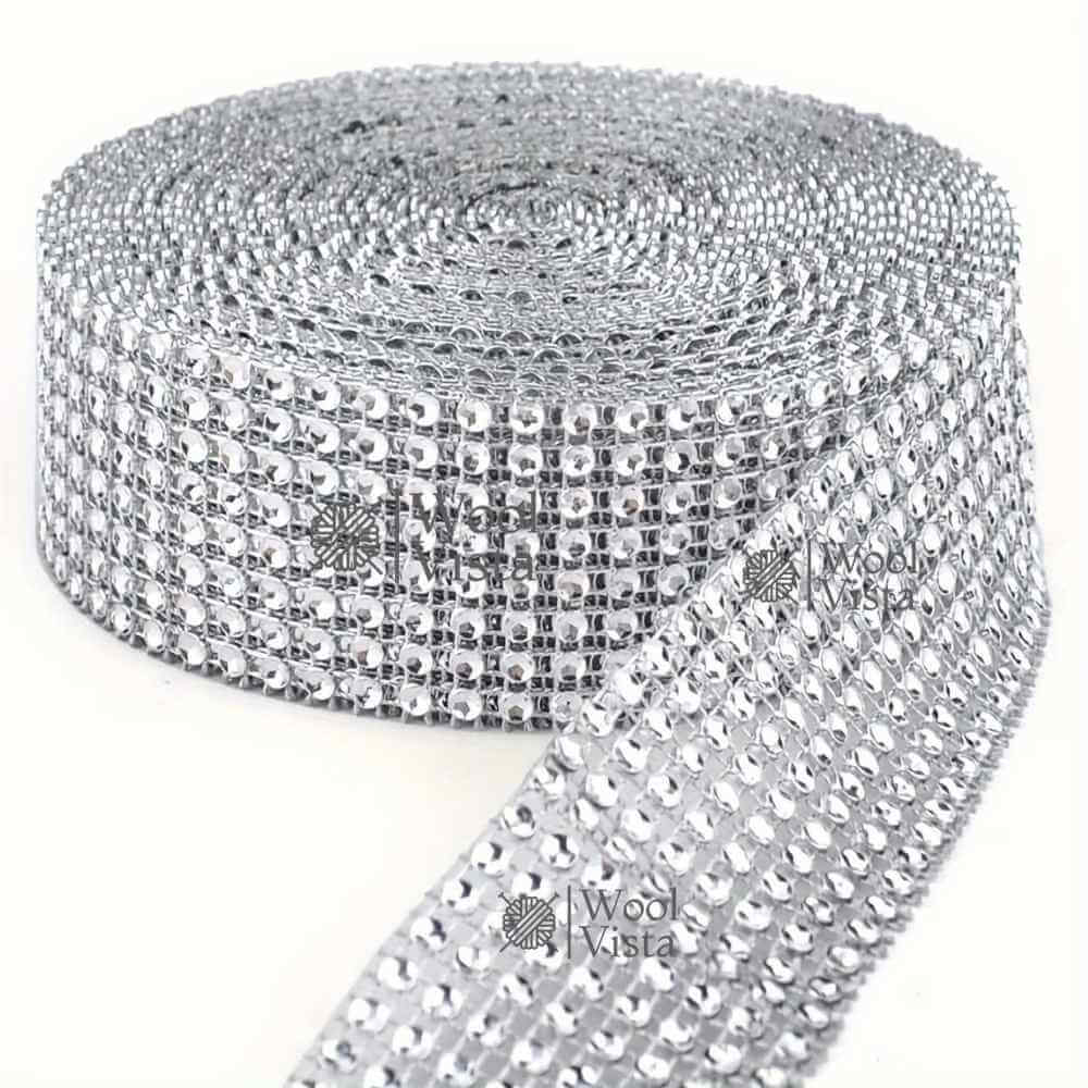 MESH SEQUIN TRIM – PLASTIC ELECTROPLATED SEQUINS & IMITATION RHINESTONES FOR APPAREL DECORATION, LACE TRIM, COSTUME MAKING & DIY CRAFTS 2-YARD 8-ROW