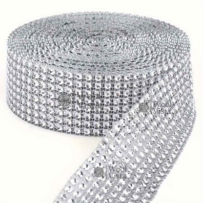 MESH SEQUIN TRIM – PLASTIC ELECTROPLATED SEQUINS & IMITATION RHINESTONES FOR APPAREL DECORATION, LACE TRIM, COSTUME MAKING & DIY CRAFTS 2-YARD 8-ROW
