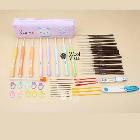 MIXED COLOUR KNITTING & CROCHET ACCESSORIES KIT WITH HOOKS & TOOLS -51 PIECES