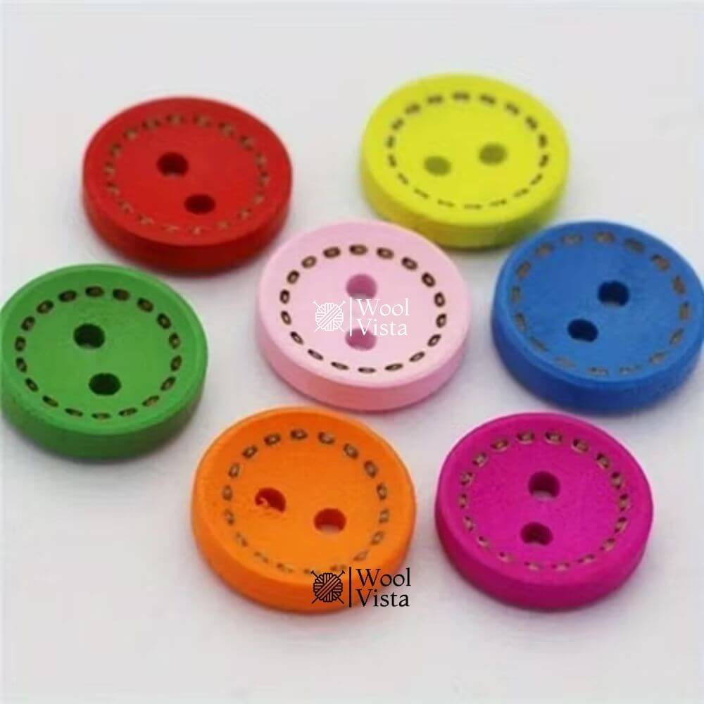 MIXED 15MM 2-HOLE CIRCULAR WOODEN BUTTONS – NATURAL SEWING BUTTONS FOR CLOTHING & DIY CRAFTS (PACK OF 10)