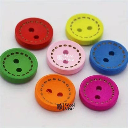 MIXED 15MM 2-HOLE CIRCULAR WOODEN BUTTONS – NATURAL SEWING BUTTONS FOR CLOTHING & DIY CRAFTS (PACK OF 10)