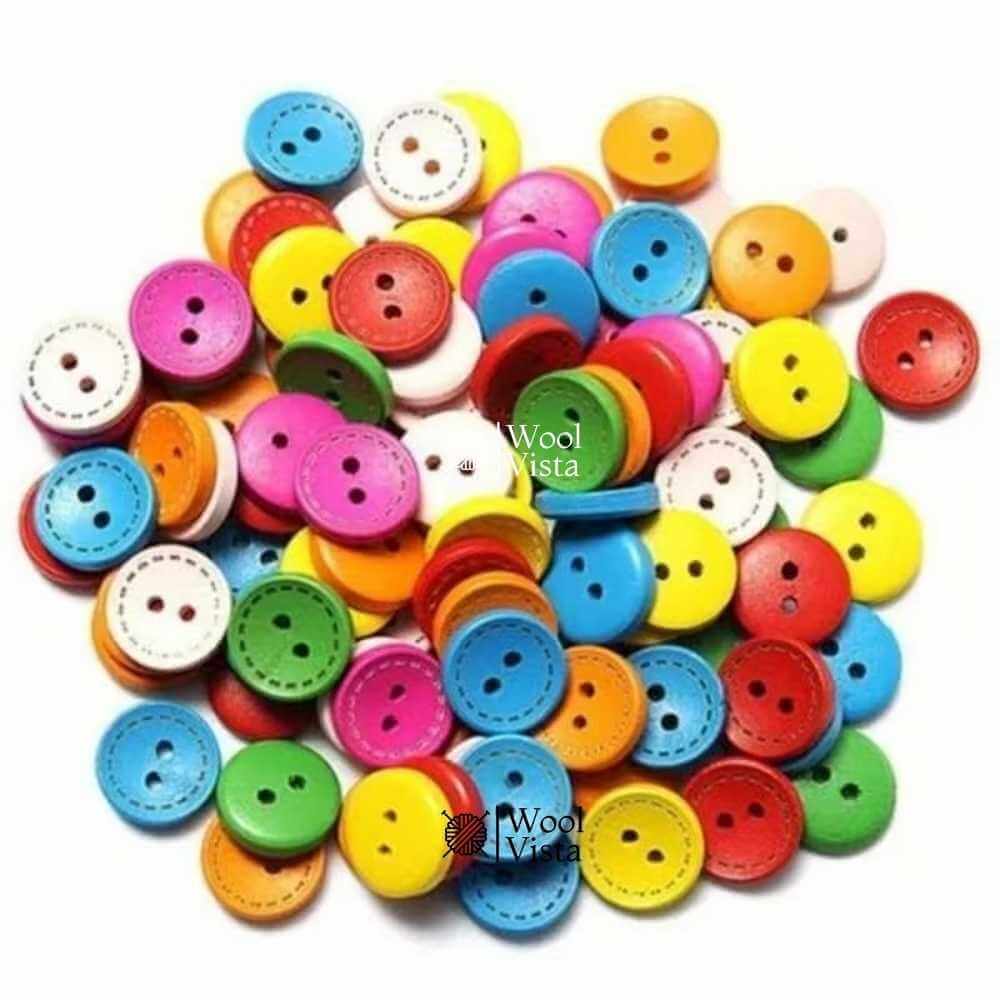 MIXED 15MM 2-HOLE CIRCULAR WOODEN BUTTONS – NATURAL SEWING BUTTONS FOR CLOTHING & DIY CRAFTS (PACK OF 10)