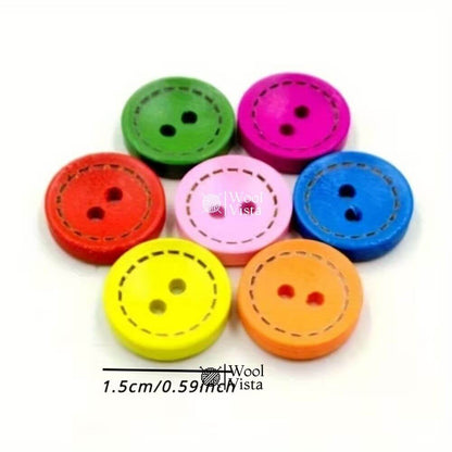 MIXED 15MM 2-HOLE CIRCULAR WOODEN BUTTONS – NATURAL SEWING BUTTONS FOR CLOTHING & DIY CRAFTS (PACK OF 10)