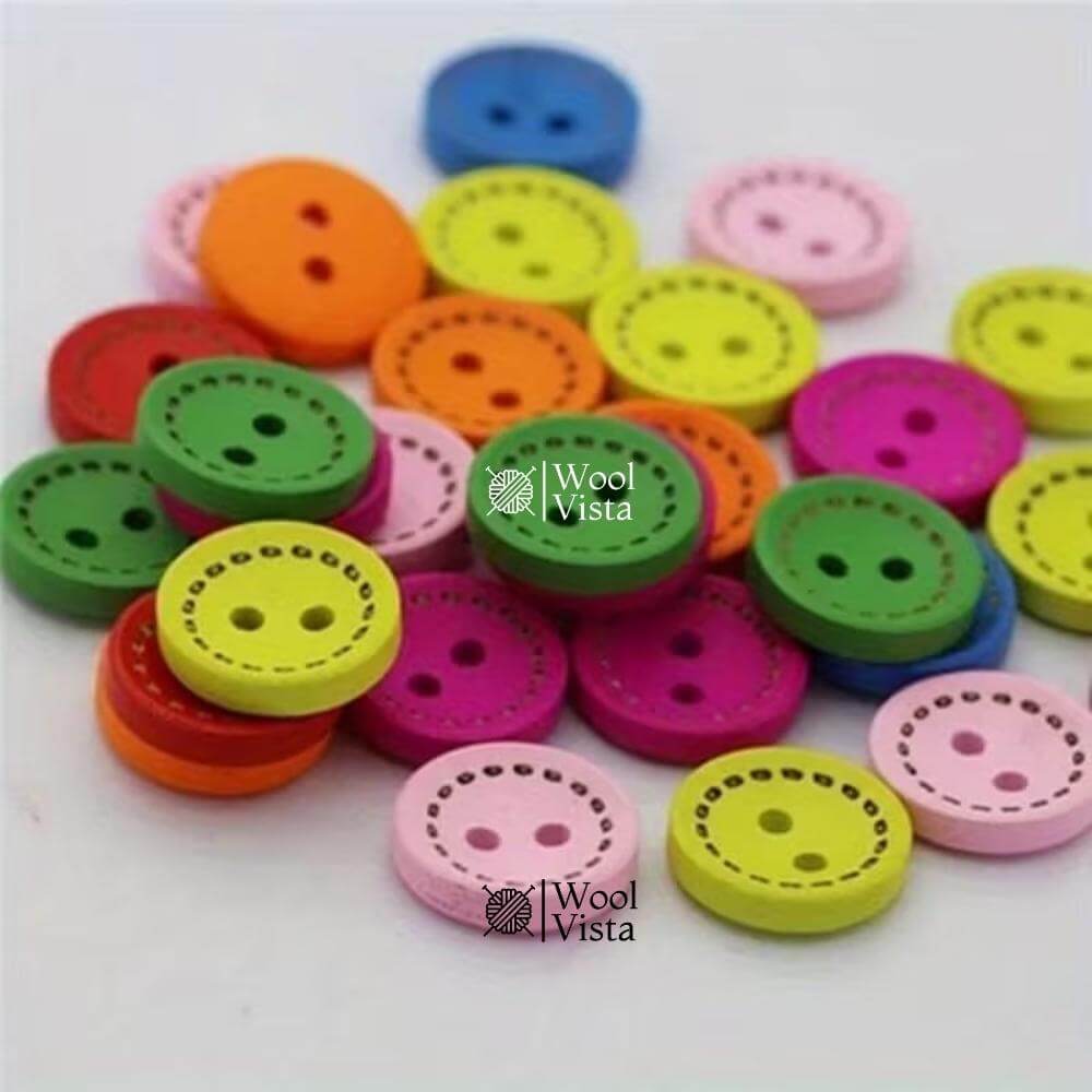 MIXED 15MM 2-HOLE CIRCULAR WOODEN BUTTONS – NATURAL SEWING BUTTONS FOR CLOTHING & DIY CRAFTS (PACK OF 10)