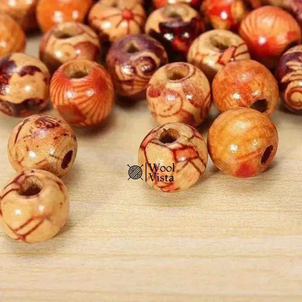 MIXED WOODEN BEAD TRIBAL PATTERN WOOD BEADS - (PACK OF 50)