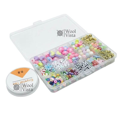 MULTI-SHAPE BEADS BOX – ALPHABET, SMILEY, PASTEL & SHAPE BEADS WITH CRYSTAL ELASTIC FOR JEWELRY MAKING & DIY CRAFTS