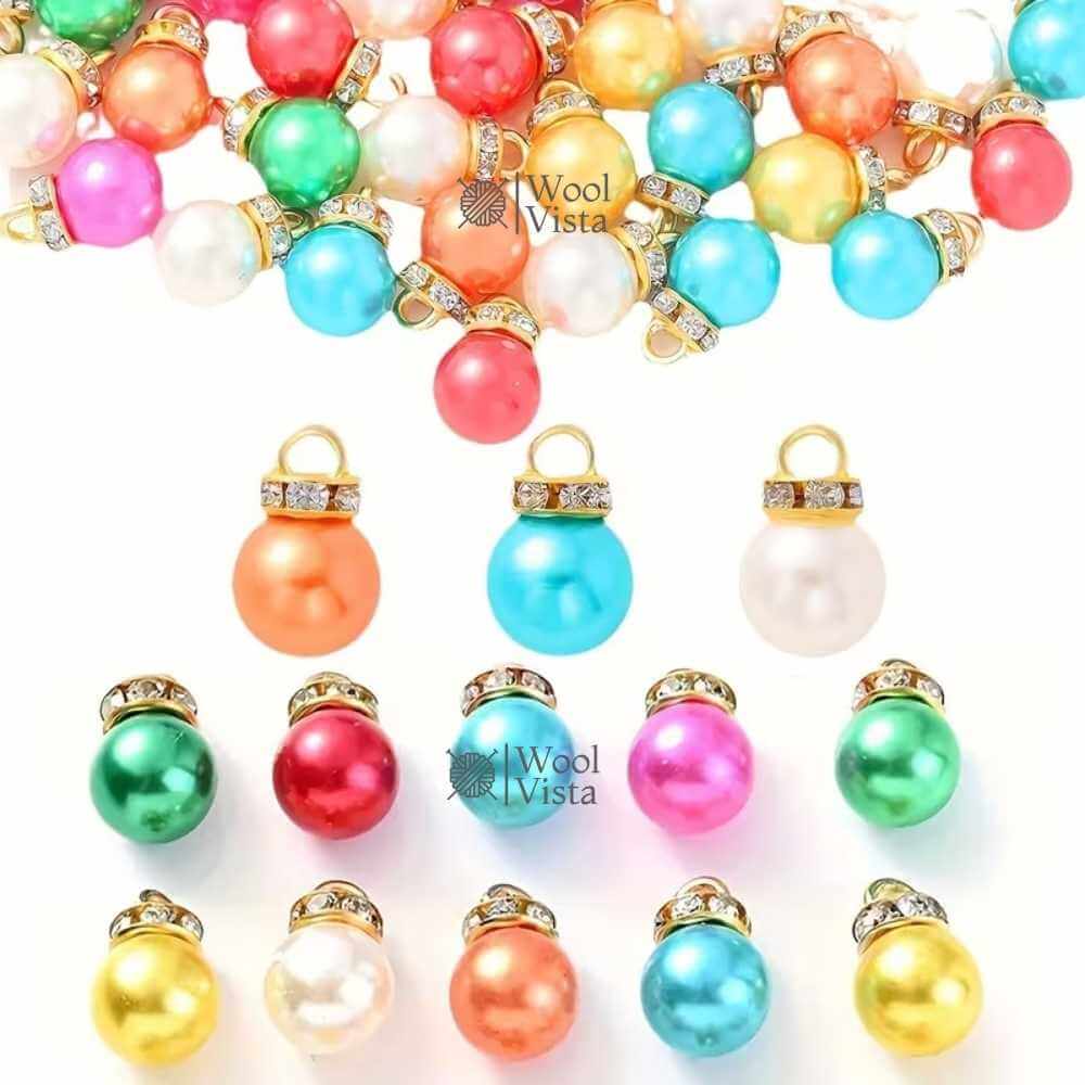 MULTICOLOR ACRYLIC ROUND SPACER BEADS WITH RHINESTONE CHARMS – 50 PCS (10X15MM) FOR DIY JEWELRY MAKING, BRACELETS & NECKLACE CRAFTING