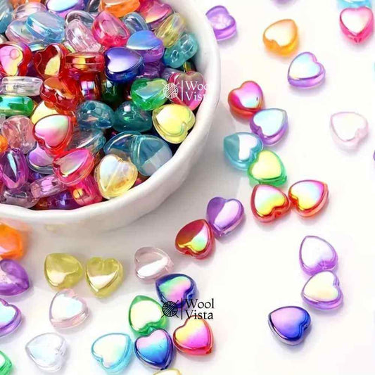 MULTICOLOR HEART SHAPED ACRYLIC BEADS – AB GLOSSY FINISH FOR DIY JEWELRY & CRAFTS