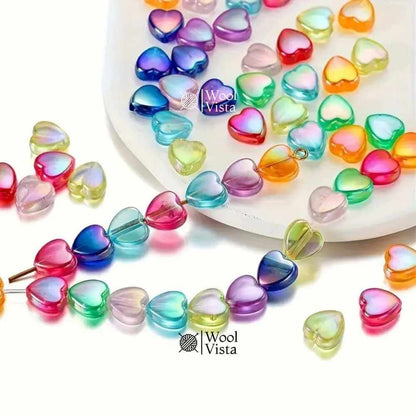 MULTICOLOR HEART SHAPED ACRYLIC BEADS – AB GLOSSY FINISH FOR DIY JEWELRY & CRAFTS