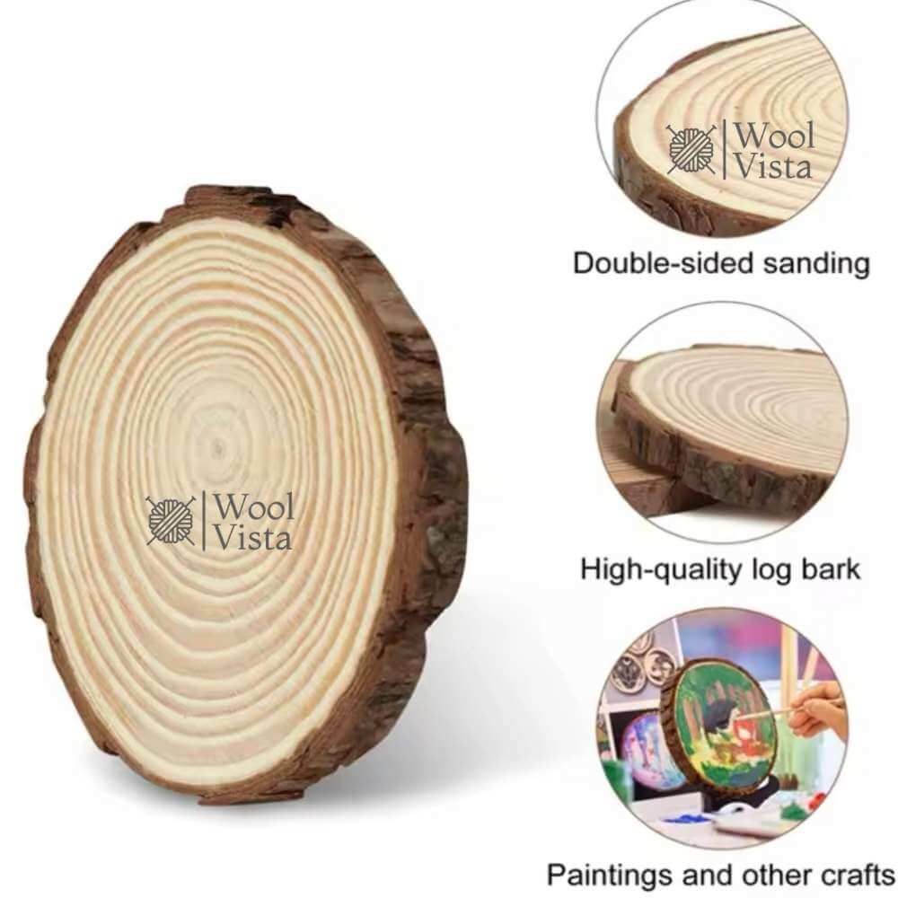 NATURAL PINE ROUND WOOD SLICE WITH BARK – 4 INCHES, 1CM THICKNESS ORNAMENTS FOR CRAFTS & PAINTING