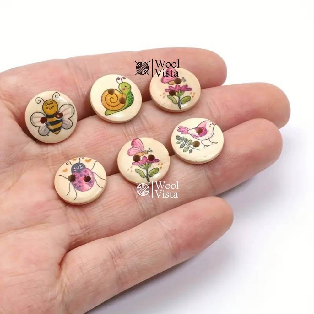 NATURAL WOODEN ANIMAL BUTTONS – CUTE MIXED DESIGNS FOR SEWING & CRAFTS (PACK OF 10)