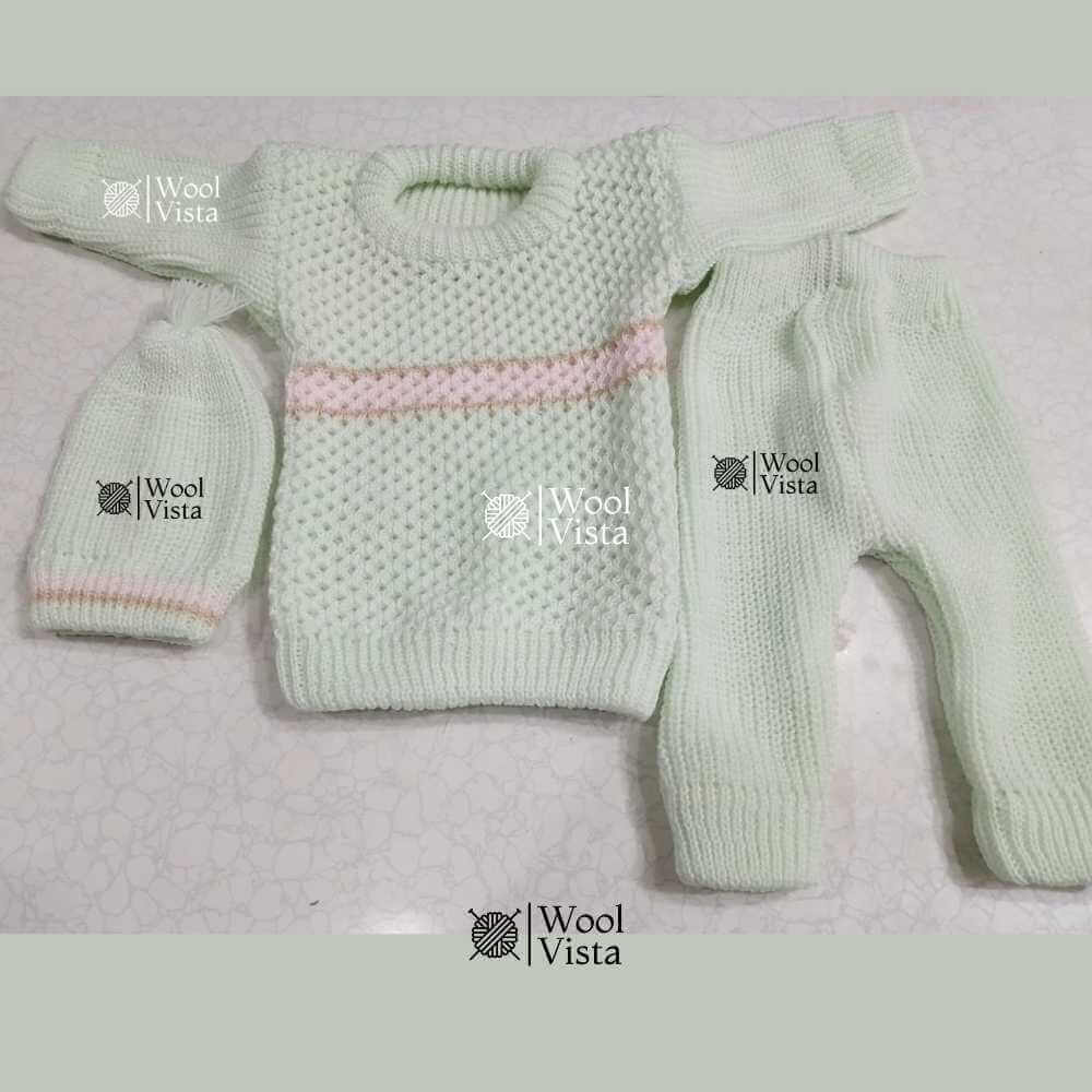 NEWBORN BABY WOOLEN SUIT 3-PIECE OUTFIT (SHIRT, TROUSER & CAP)– SET OF 3 SUITS (0-6/M)