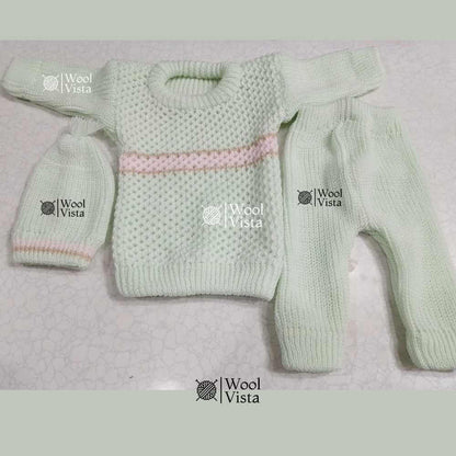 NEWBORN BABY WOOLEN SUIT 3-PIECE OUTFIT (SHIRT, TROUSER & CAP)– SET OF 3 SUITS (0-6/M)