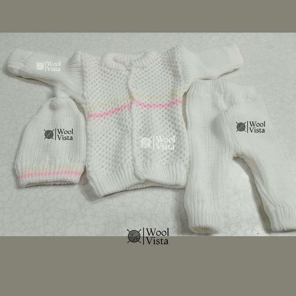 NEWBORN BABY WOOLEN SUIT 3-PIECE OUTFIT (SHIRT, TROUSER & CAP)– SET OF 3 SUITS (0-6/M)