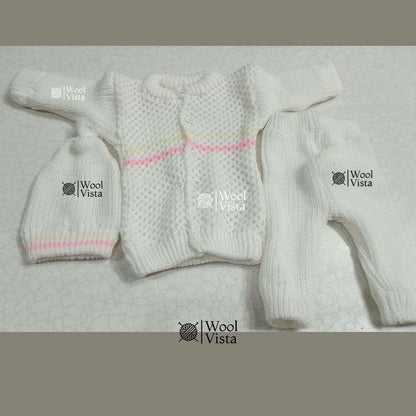 NEWBORN BABY WOOLEN SUIT 3-PIECE OUTFIT (SHIRT, TROUSER & CAP)– SET OF 3 SUITS (0-6/M)