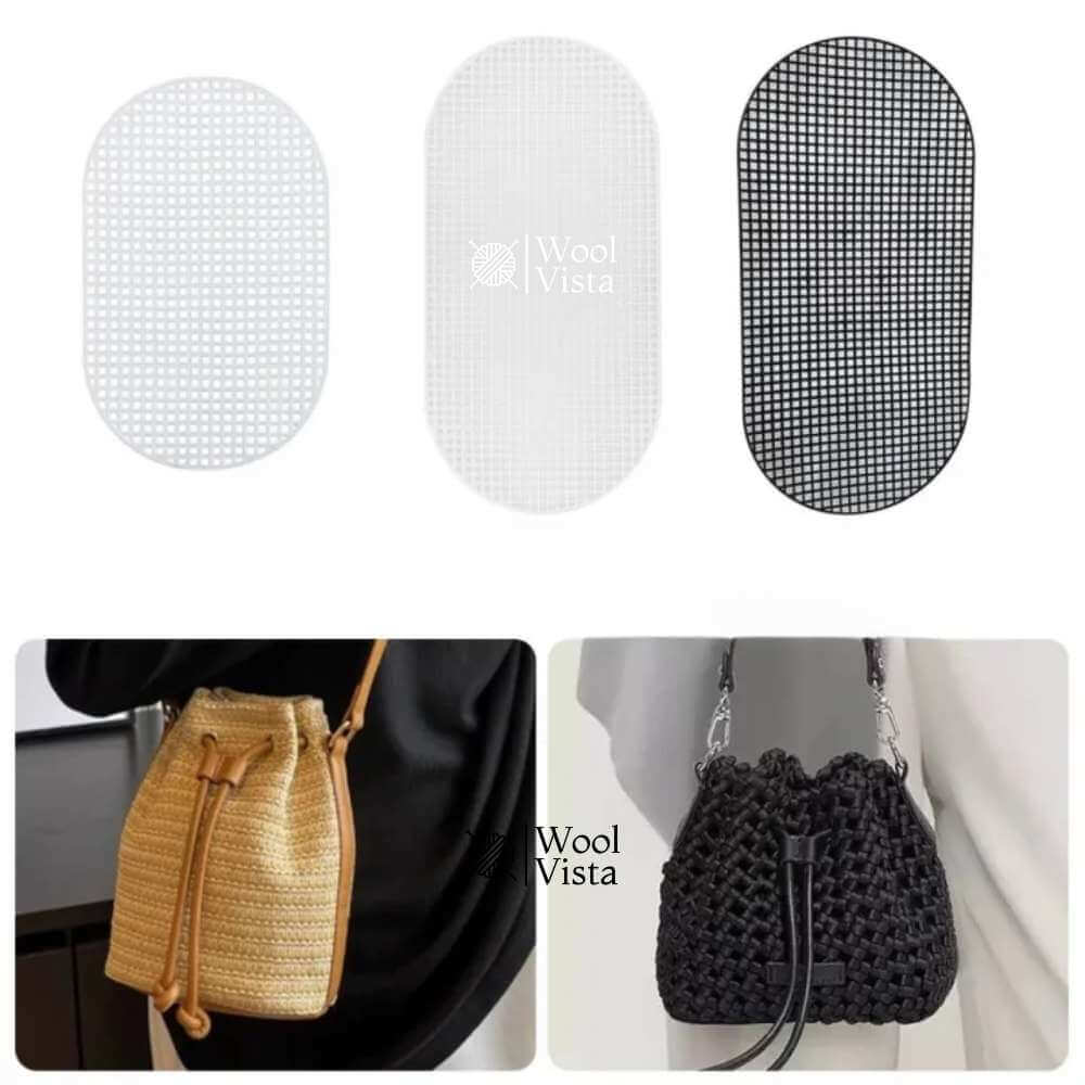 White oval plastic mesh sheet bag base in small and large sizes for crochet bags