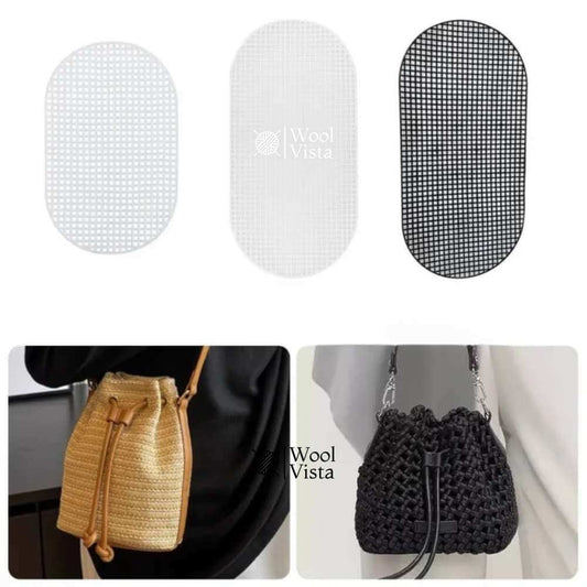 White oval plastic mesh sheet bag base in small and large sizes for crochet bags