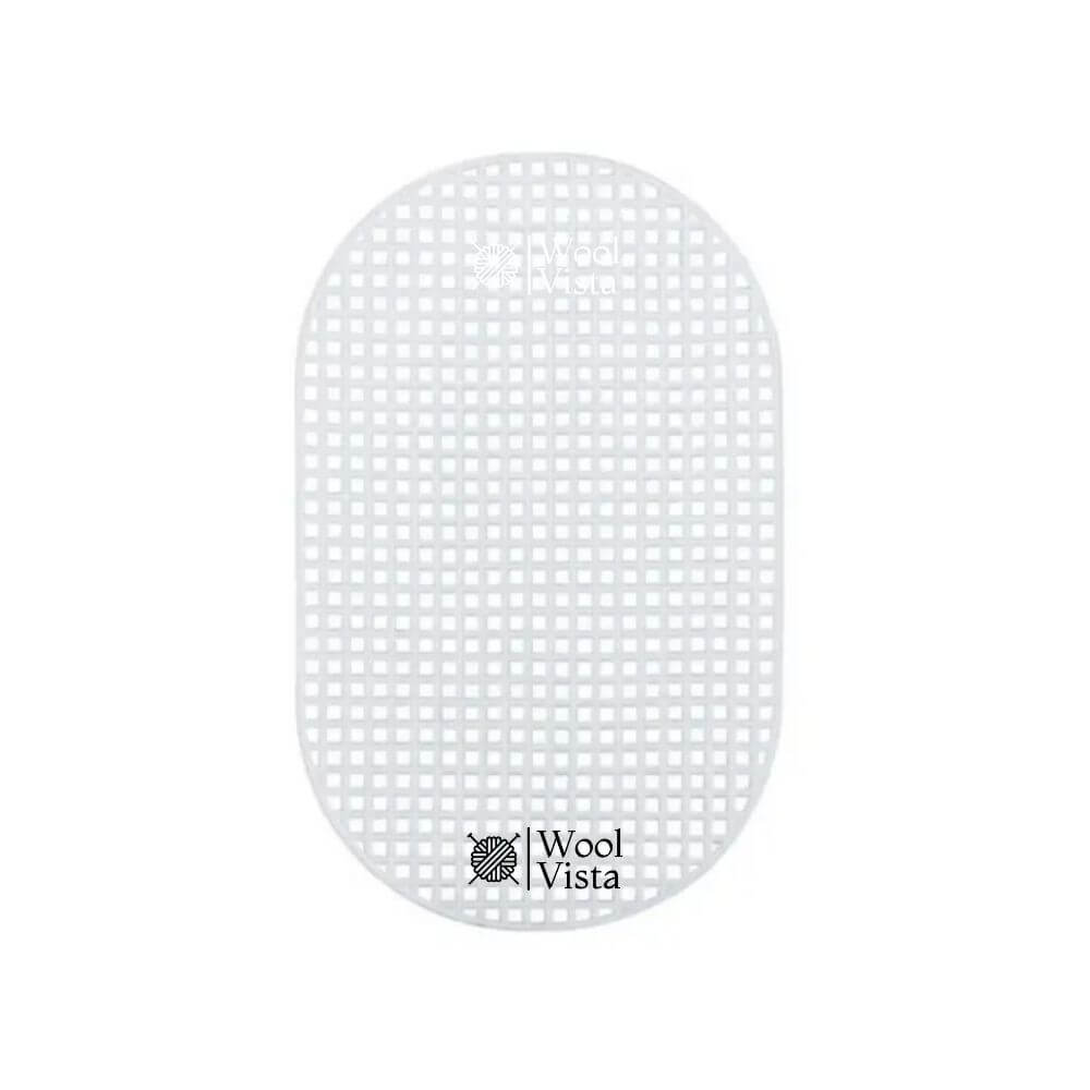 Oval plastic mesh sheet bag base, white, ready-cut for yarn crochet and embroidery
