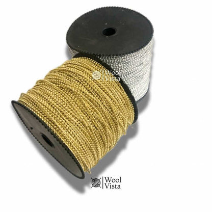 PLASTIC BEADS TRIM 5 YARDS – GOLDEN / SILVER 1.5MM BEAD STRING FOR DIY JEWELRY MAKING, GARMENT EMBELLISHMENT, CRAFT & DECOR PROJECTS