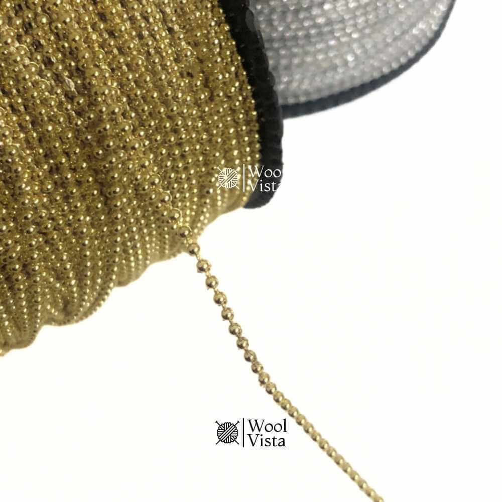 PLASTIC BEADS TRIM 5 YARDS – GOLDEN / SILVER 1.5MM BEAD STRING FOR DIY JEWELRY MAKING, GARMENT EMBELLISHMENT, CRAFT & DECOR PROJECTS