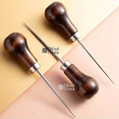 PREMIUM WOODEN HANDLE GOURD AWL – IDEAL FOR LEATHERCRAFT, DIY PROJECTS, SEWING & KNITTING