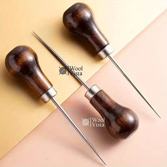 PREMIUM WOODEN HANDLE GOURD AWL – IDEAL FOR LEATHERCRAFT, DIY PROJECTS, SEWING & KNITTING